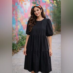 Nasty Gal Black Puff Sleeve Midi Dress
